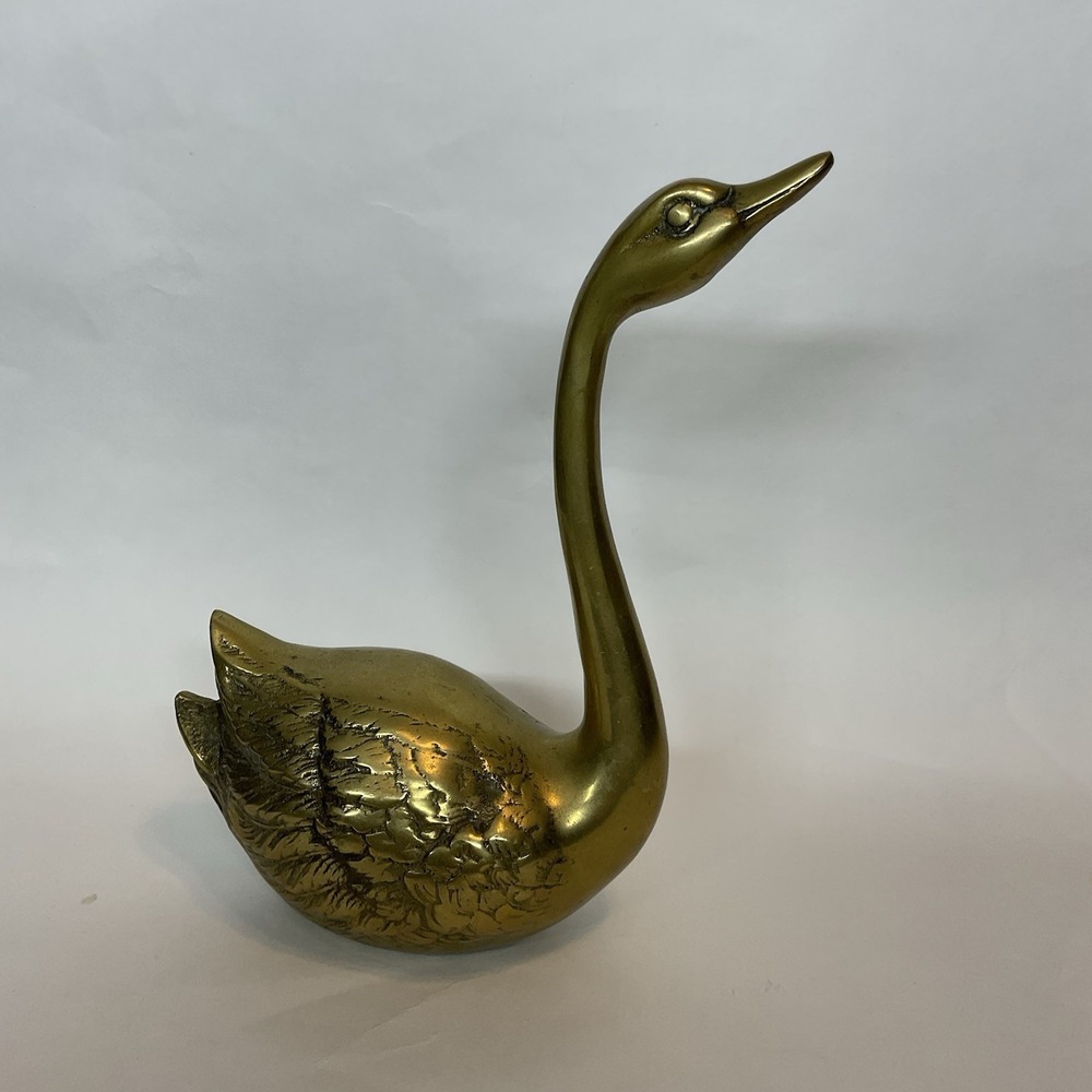 Vintage Retro Brass Swan Geese Figurine MCM Mid Century‎ Brid 8" Tall